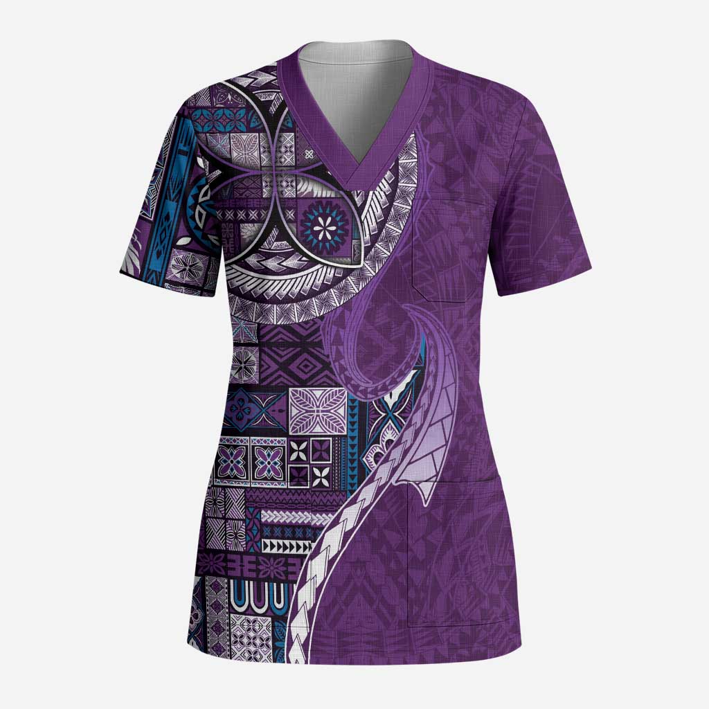 Samoan Siapo Art Tattoo Polynesian Pattern Scrub Top Purple Color - Polynesian Pride