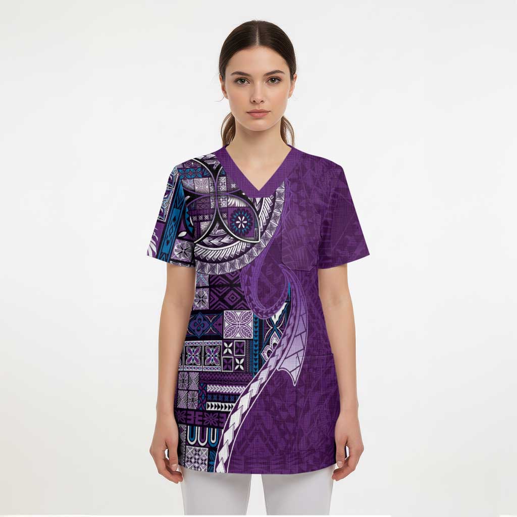 Samoan Siapo Art Tattoo Polynesian Pattern Scrub Top Purple Color - Polynesian Pride