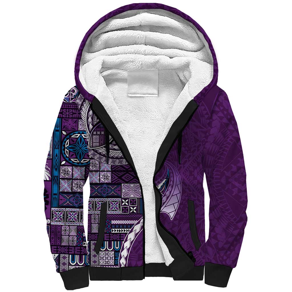 Samoan Siapo Art Tattoo Polynesian Pattern Sherpa Hoodie Purple Color - Polynesian Pride
