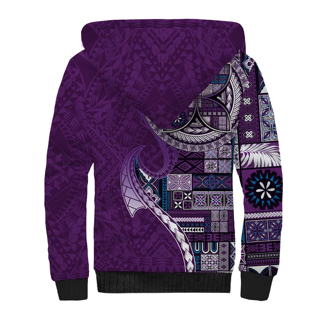 Samoan Siapo Art Tattoo Polynesian Pattern Sherpa Hoodie Purple Color - Polynesian Pride