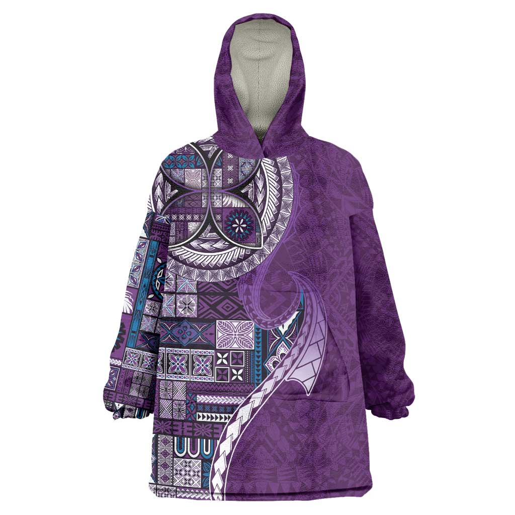 Samoan Siapo Art Tattoo Polynesian Pattern Wearable Blanket Hoodie Purple Color - Polynesian Pride