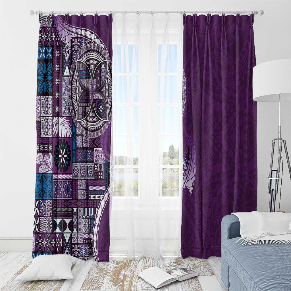Samoan Siapo Art Tattoo Polynesian Pattern Window Curtain Purple Color - Polynesian Pride