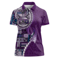Samoan Siapo Art Tattoo Polynesian Pattern Women Polo Shirt Purple Color - Polynesian Pride