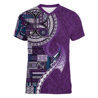 Samoan Siapo Art Tattoo Polynesian Pattern Women V-Neck T-Shirt Purple Color - Polynesian Pride