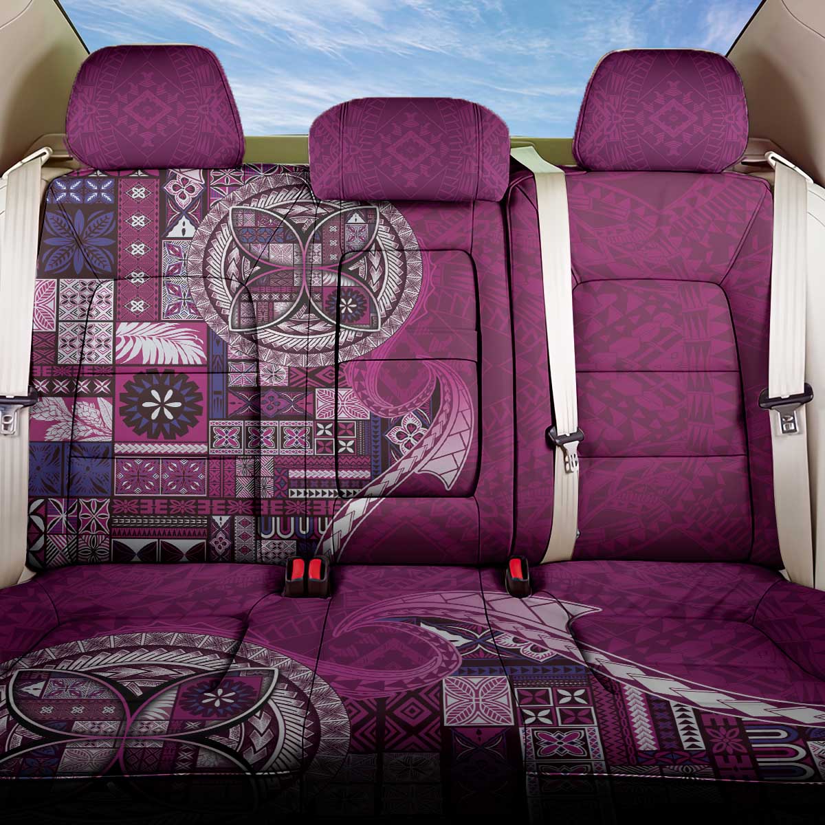 Samoan Siapo Art Tattoo Polynesian Pattern Back Car Seat Cover Pink Color - Polynesian Pride