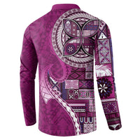 Samoan Siapo Art Tattoo Polynesian Pattern Button Sweatshirt Pink Color - Polynesian Pride