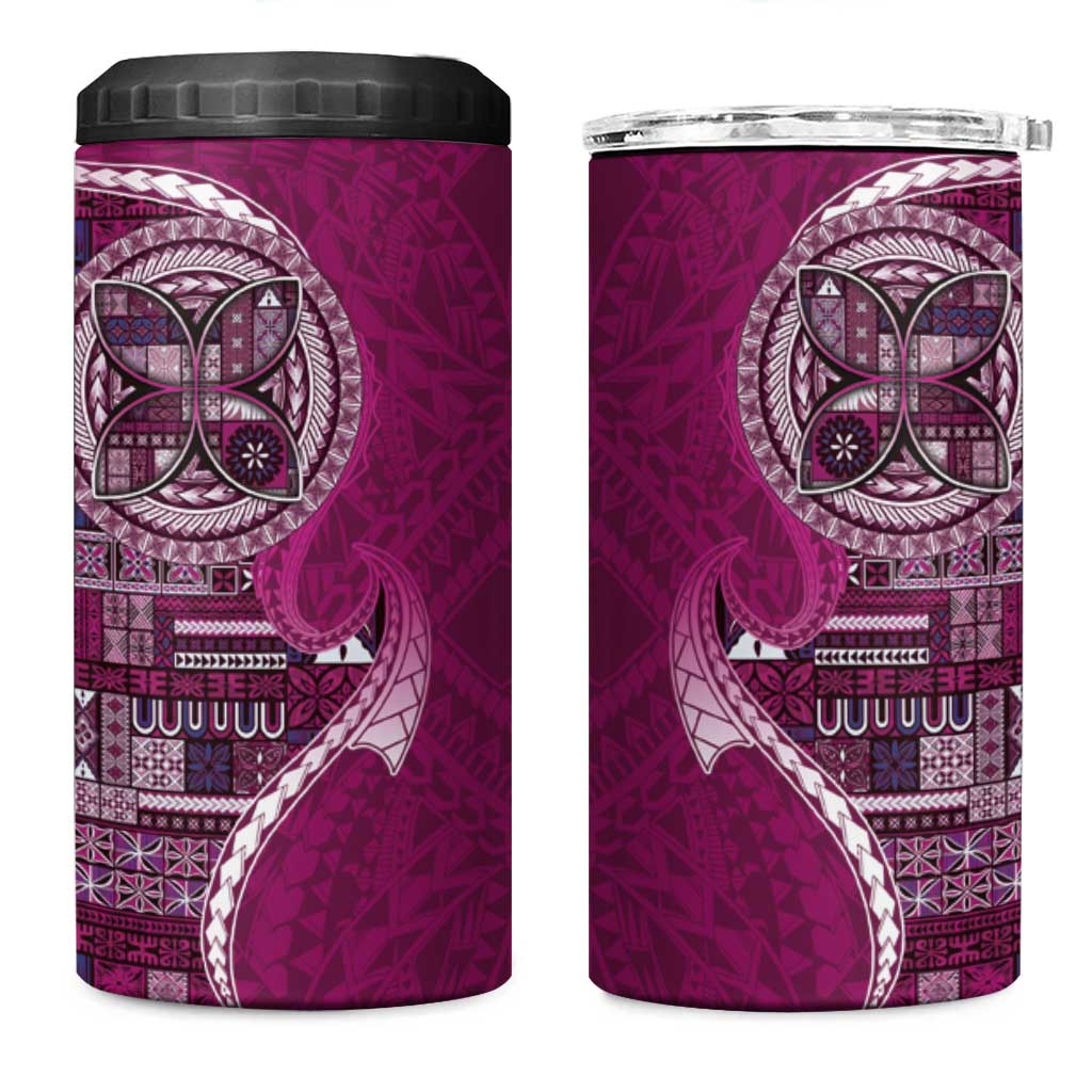 Samoan Siapo Art Tattoo Polynesian Pattern 4 in 1 Can Cooler Tumbler Pink Color - Polynesian Pride