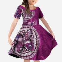 Samoan Siapo Art Tattoo Polynesian Pattern Family Matching Long Sleeve Bodycon Dress and Hawaiian Shirt Pink Color - Polynesian Pride