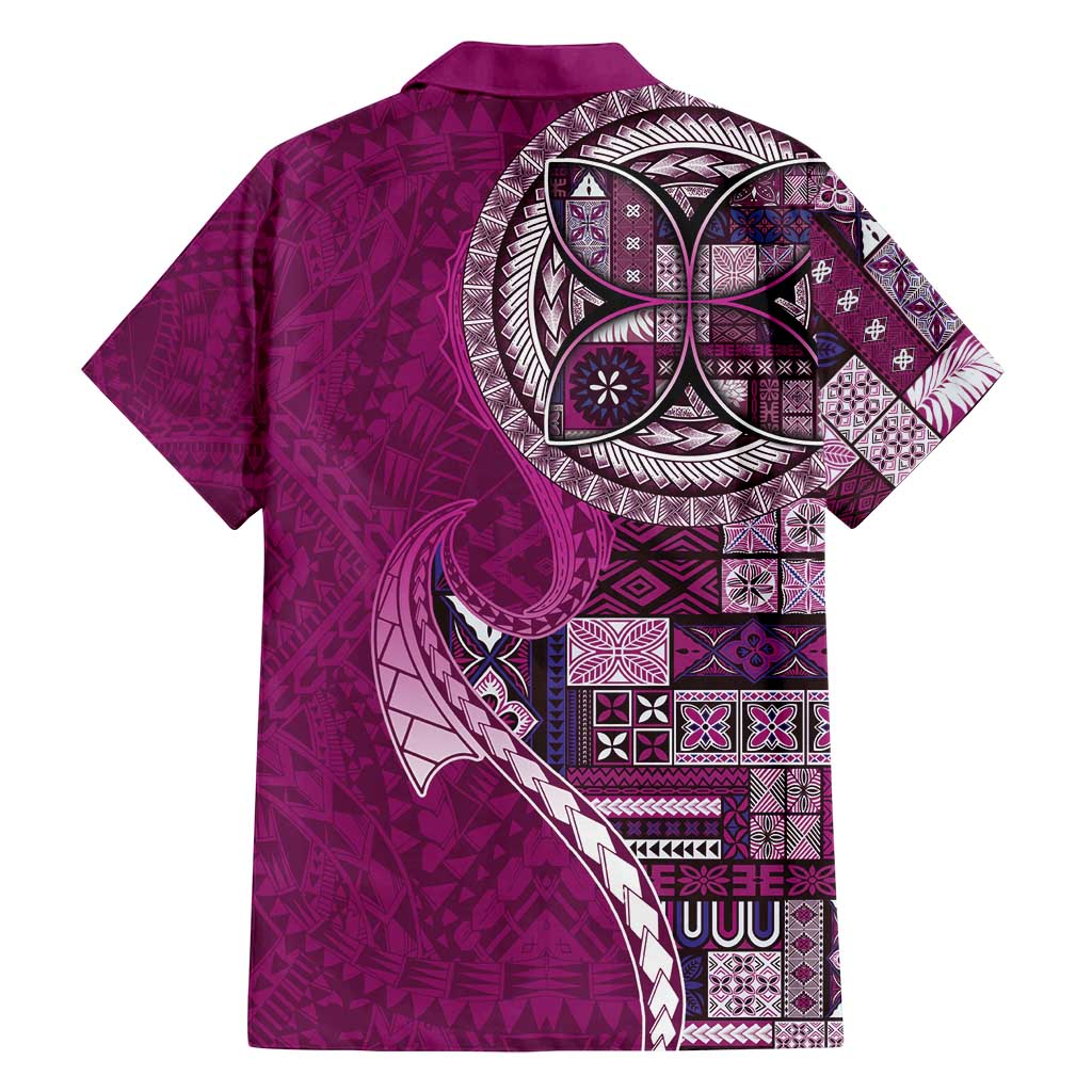 Samoan Siapo Art Tattoo Polynesian Pattern Family Matching Long Sleeve Bodycon Dress and Hawaiian Shirt Pink Color - Polynesian Pride