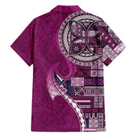 Samoan Siapo Art Tattoo Polynesian Pattern Family Matching Long Sleeve Bodycon Dress and Hawaiian Shirt Pink Color - Polynesian Pride