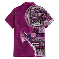 Samoan Siapo Art Tattoo Polynesian Pattern Family Matching Off The Shoulder Long Sleeve Dress and Hawaiian Shirt Pink Color - Polynesian Pride