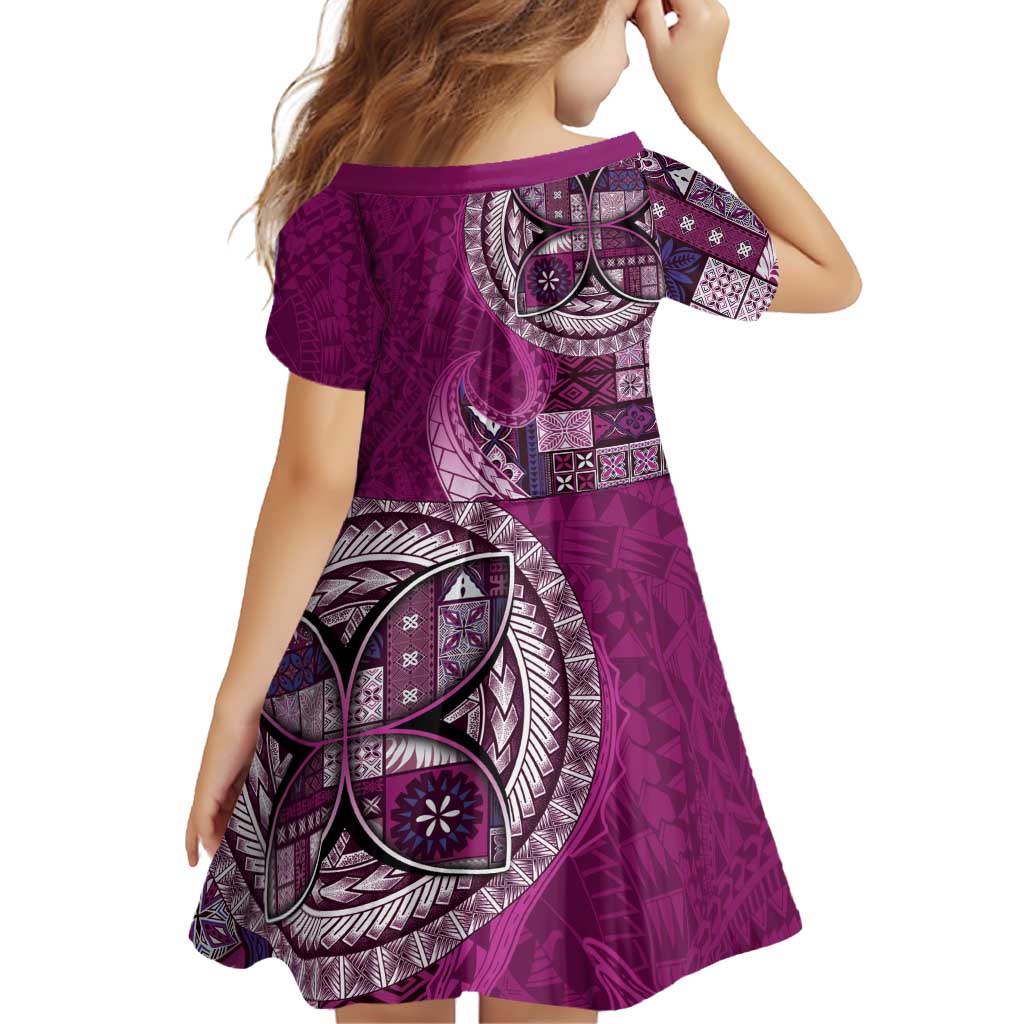 Samoan Siapo Art Tattoo Polynesian Pattern Family Matching Off Shoulder Short Dress and Hawaiian Shirt Pink Color - Polynesian Pride