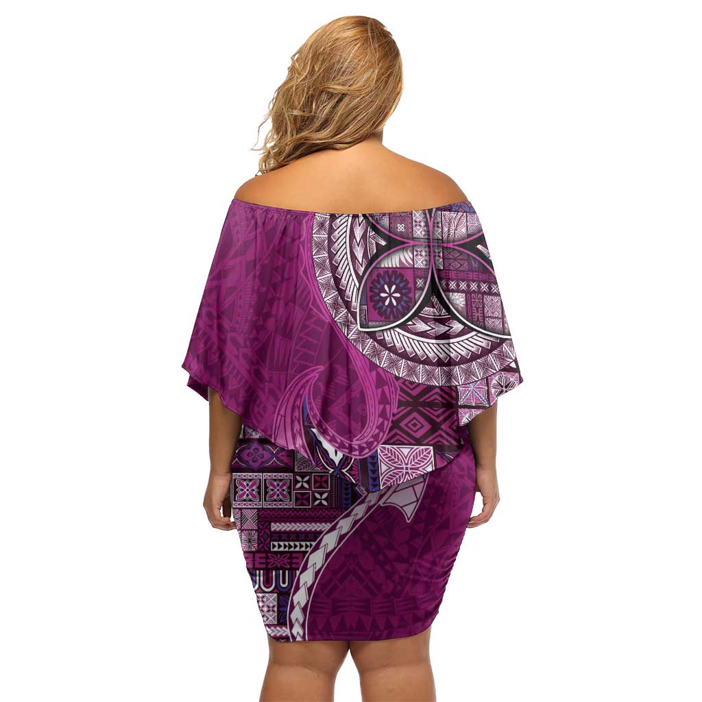 Samoan Siapo Art Tattoo Polynesian Pattern Family Matching Off Shoulder Short Dress and Hawaiian Shirt Pink Color - Polynesian Pride
