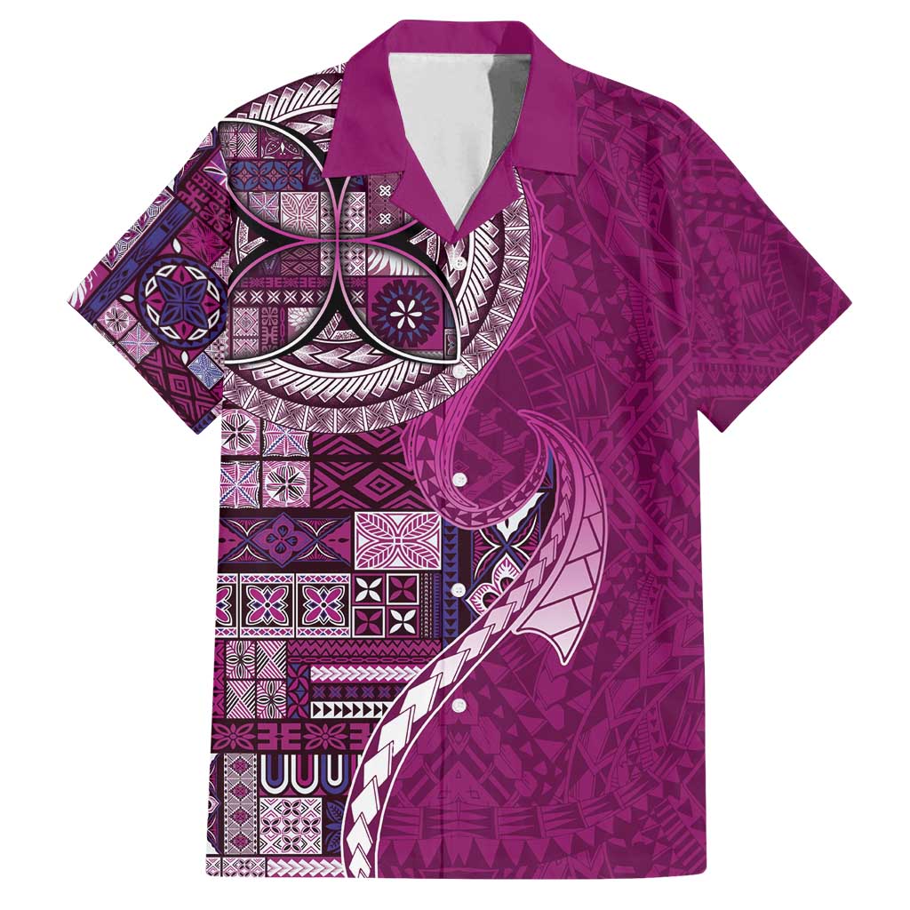 Samoan Siapo Art Tattoo Polynesian Pattern Family Matching Summer Maxi Dress and Hawaiian Shirt Pink Color - Polynesian Pride