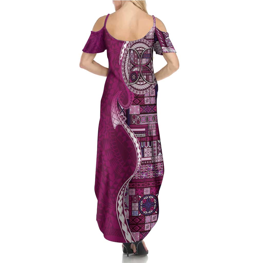 Samoan Siapo Art Tattoo Polynesian Pattern Family Matching Summer Maxi Dress and Hawaiian Shirt Pink Color - Polynesian Pride