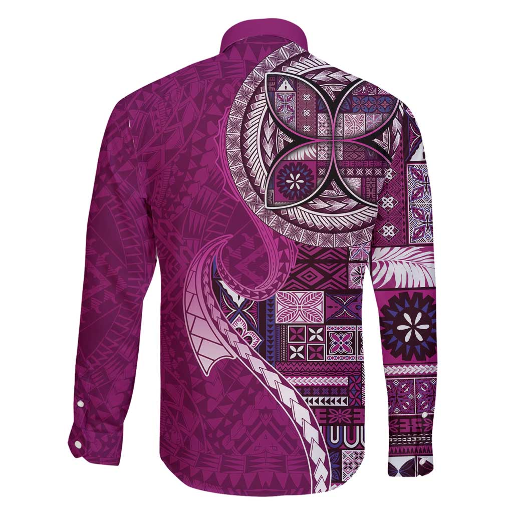 Samoan Siapo Art Tattoo Polynesian Pattern Family Matching Tank Maxi Dress and Hawaiian Shirt Pink Color - Polynesian Pride