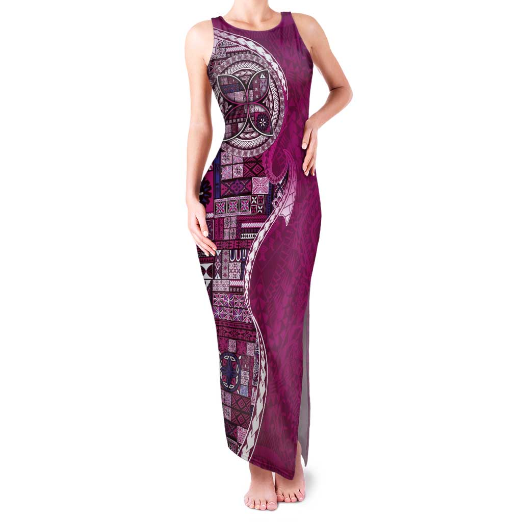 Samoan Siapo Art Tattoo Polynesian Pattern Family Matching Tank Maxi Dress and Hawaiian Shirt Pink Color - Polynesian Pride