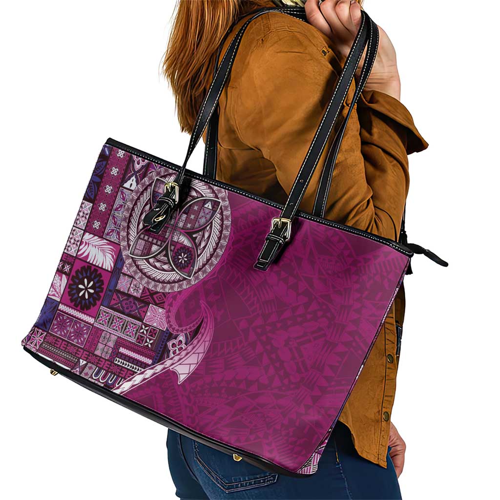 Samoan Siapo Art Tattoo Polynesian Pattern Leather Tote Bag Pink Color - Polynesian Pride
