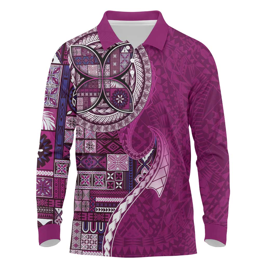 Samoan Siapo Art Tattoo Polynesian Pattern Long Sleeve Polo Shirt Pink Color LT03 Pink - Polynesian Pride