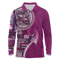 Samoan Siapo Art Tattoo Polynesian Pattern Long Sleeve Polo Shirt Pink Color LT03 Pink - Polynesian Pride