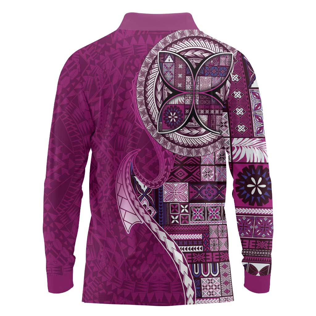 Samoan Siapo Art Tattoo Polynesian Pattern Long Sleeve Polo Shirt Pink Color LT03 - Polynesian Pride