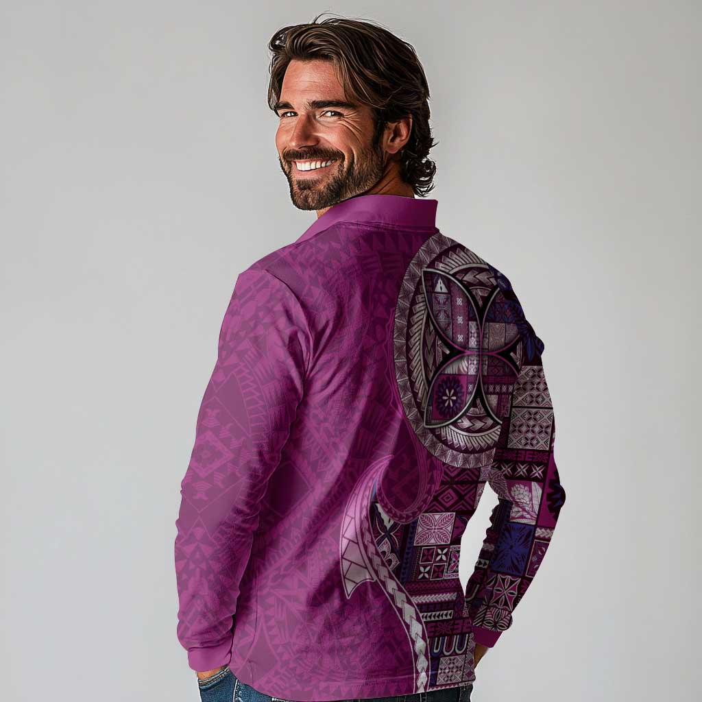 Samoan Siapo Art Tattoo Polynesian Pattern Long Sleeve Polo Shirt Pink Color LT03 - Polynesian Pride