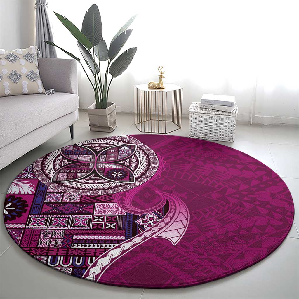 Samoan Siapo Art Tattoo Polynesian Pattern Round Carpet Pink Color - Polynesian Pride