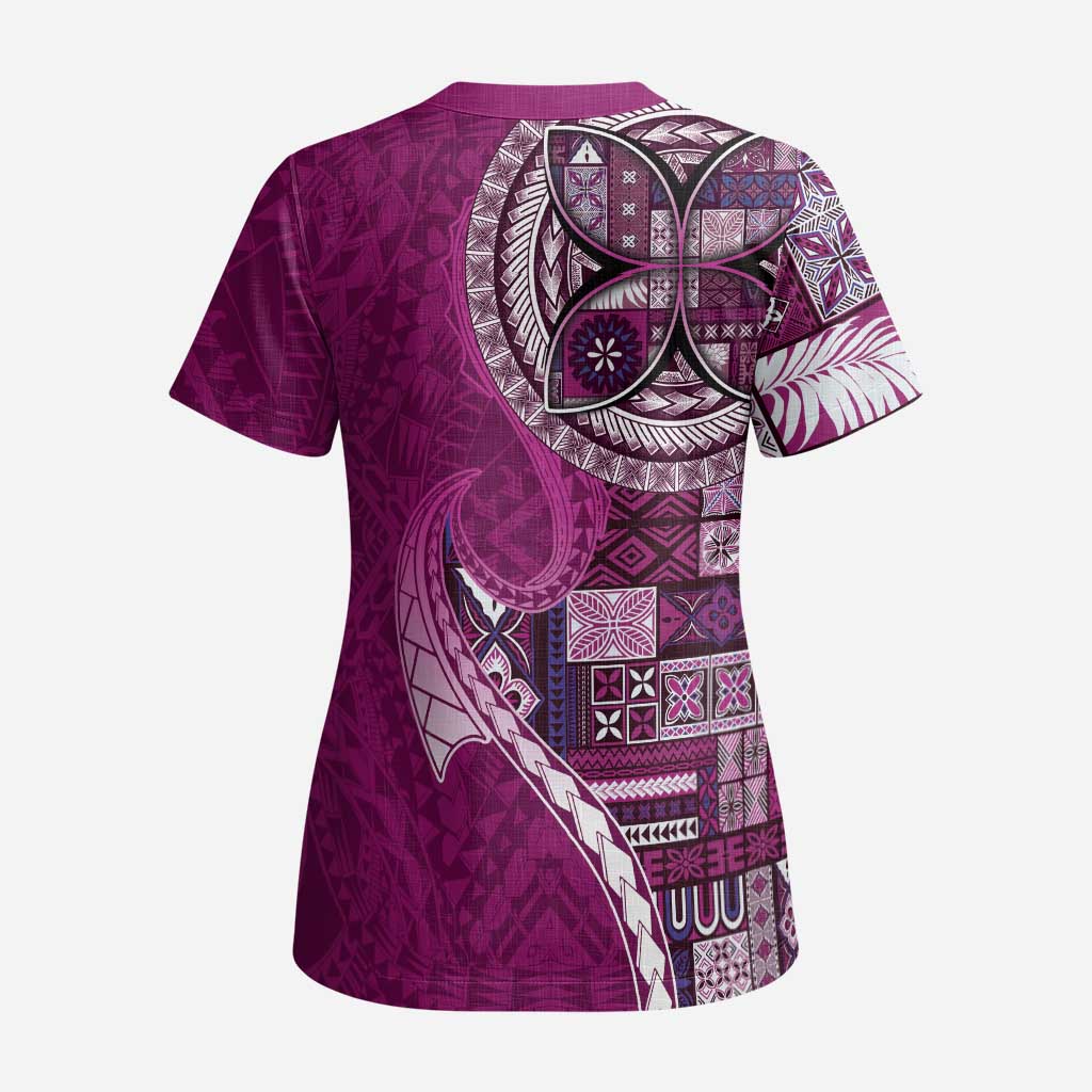 Samoan Siapo Art Tattoo Polynesian Pattern Scrub Top Pink Color - Polynesian Pride