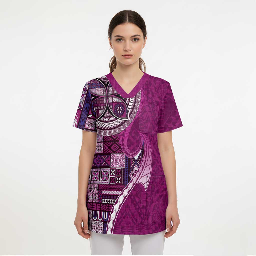 Samoan Siapo Art Tattoo Polynesian Pattern Scrub Top Pink Color - Polynesian Pride