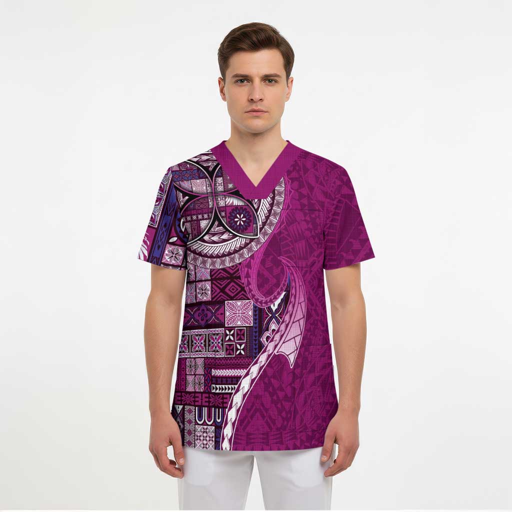 Samoan Siapo Art Tattoo Polynesian Pattern Scrub Top Pink Color - Polynesian Pride