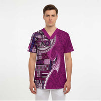 Samoan Siapo Art Tattoo Polynesian Pattern Scrub Top Pink Color - Polynesian Pride