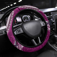 Samoan Siapo Art Tattoo Polynesian Pattern Steering Wheel Cover Pink Color - Polynesian Pride