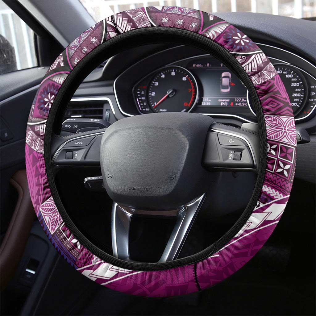 Samoan Siapo Art Tattoo Polynesian Pattern Steering Wheel Cover Pink Color - Polynesian Pride