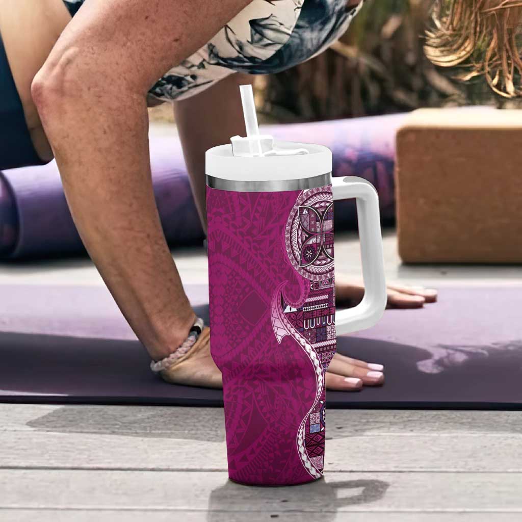 Samoan Siapo Art Tattoo Polynesian Pattern Tumbler With Handle Pink Color - Polynesian Pride