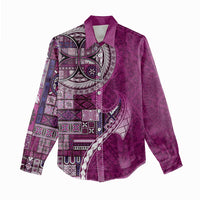 Samoan Siapo Art Tattoo Polynesian Pattern Women Casual Shirt Pink Color - Polynesian Pride