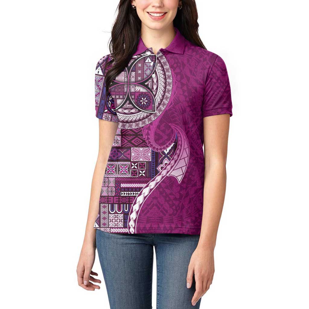 Samoan Siapo Art Tattoo Polynesian Pattern Women Polo Shirt Pink Color - Polynesian Pride