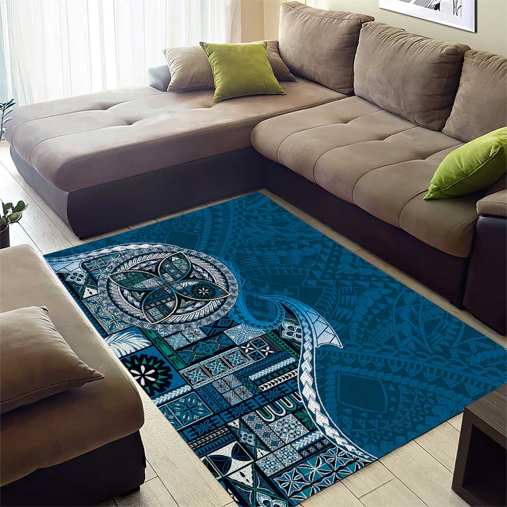 Samoan Siapo Art Tattoo Polynesian Pattern Area Rug Teal Color - Polynesian Pride