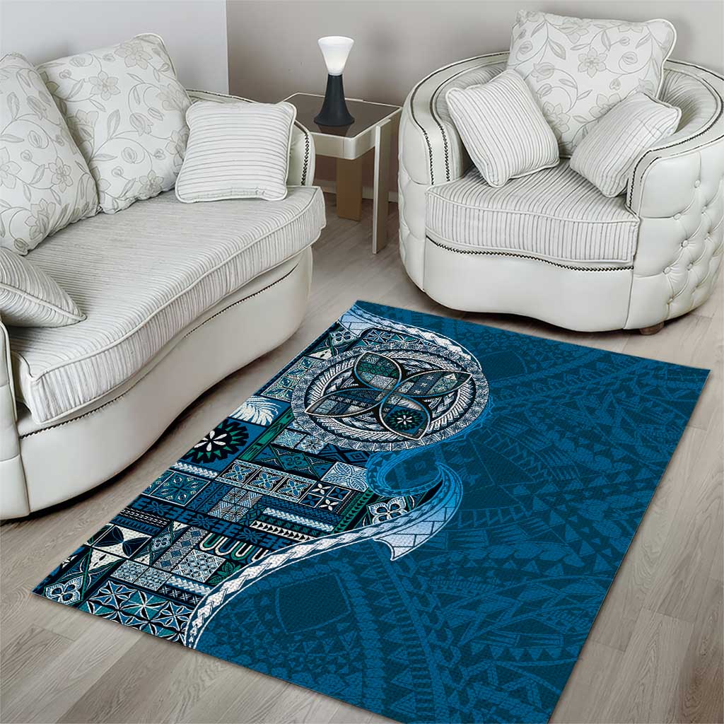 Samoan Siapo Art Tattoo Polynesian Pattern Area Rug Teal Color - Polynesian Pride