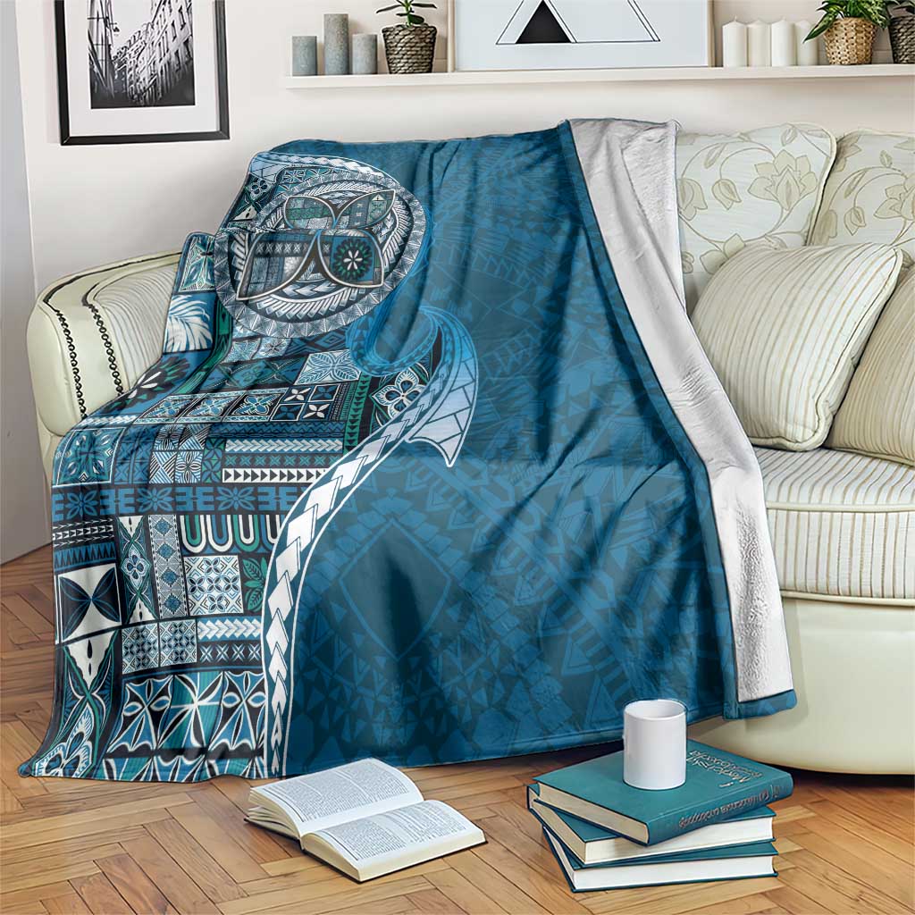 Samoan Siapo Art Tattoo Polynesian Pattern Blanket Teal Color - Polynesian Pride