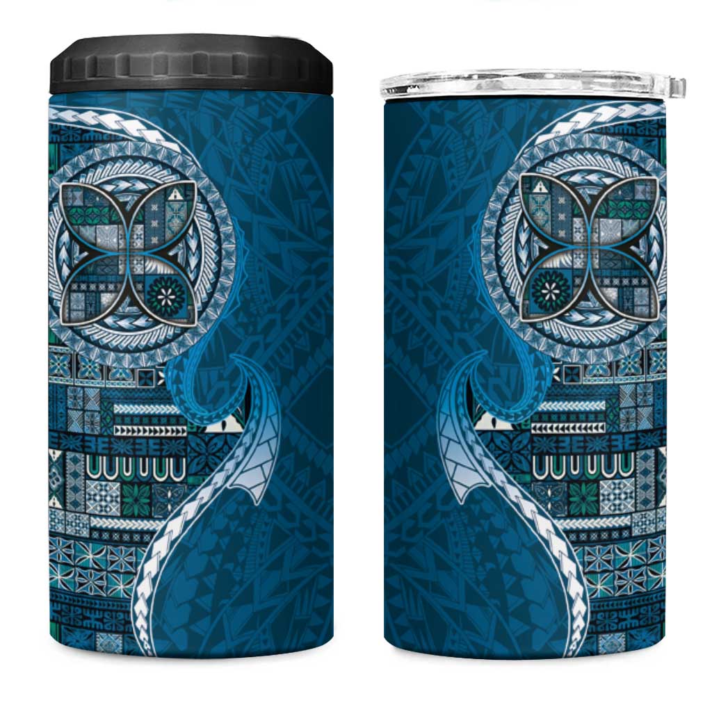 Samoan Siapo Art Tattoo Polynesian Pattern 4 in 1 Can Cooler Tumbler Teal Color - Polynesian Pride