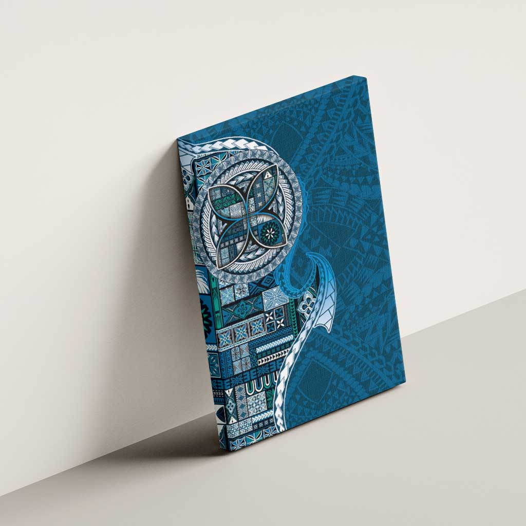 Samoan Siapo Art Tattoo Polynesian Pattern Canvas Wall Art Teal Color - Polynesian Pride