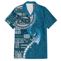 Samoan Siapo Art Tattoo Polynesian Pattern Family Matching Long Sleeve Bodycon Dress and Hawaiian Shirt Teal Color - Polynesian Pride
