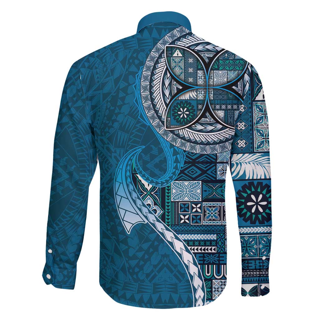 Samoan Siapo Art Tattoo Polynesian Pattern Family Matching Long Sleeve Bodycon Dress and Hawaiian Shirt Teal Color - Polynesian Pride