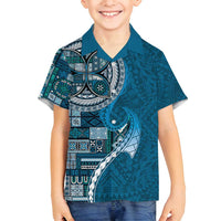 Samoan Siapo Art Tattoo Polynesian Pattern Family Matching Long Sleeve Bodycon Dress and Hawaiian Shirt Teal Color - Polynesian Pride