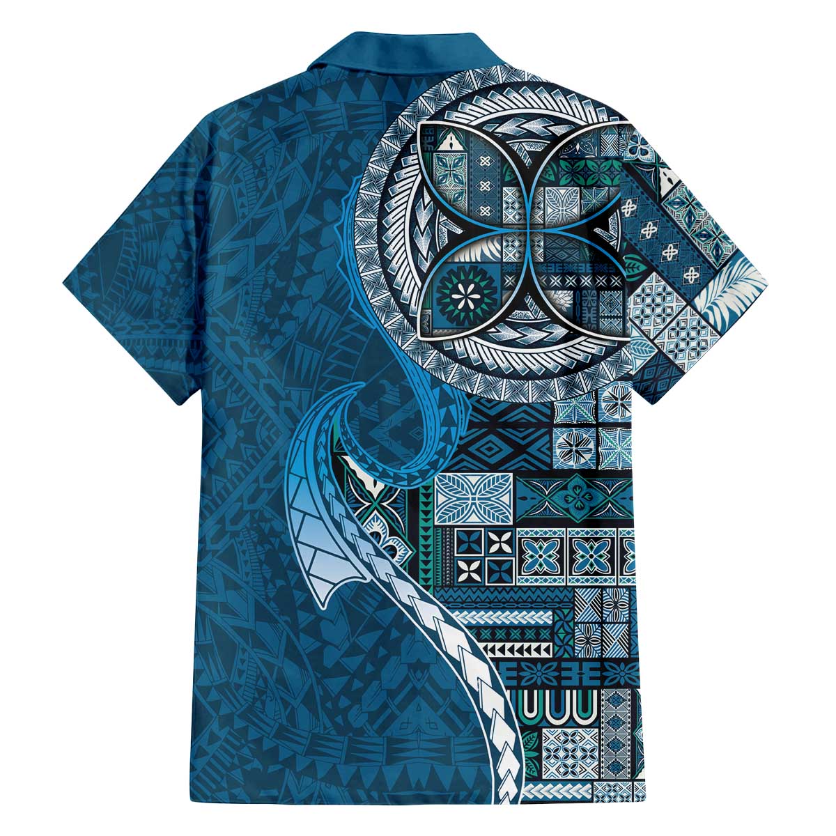 Samoan Siapo Art Tattoo Polynesian Pattern Family Matching Off The Shoulder Long Sleeve Dress and Hawaiian Shirt Teal Color - Polynesian Pride