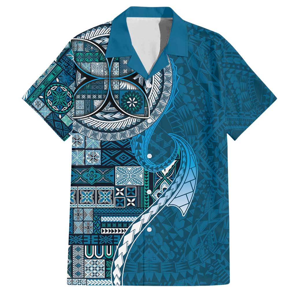 Samoan Siapo Art Tattoo Polynesian Pattern Family Matching Summer Maxi Dress and Hawaiian Shirt Teal Color - Polynesian Pride