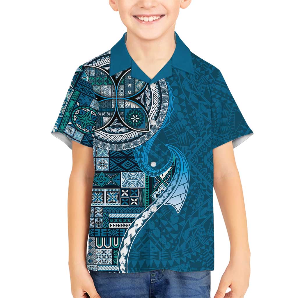 Samoan Siapo Art Tattoo Polynesian Pattern Family Matching Summer Maxi Dress and Hawaiian Shirt Teal Color - Polynesian Pride