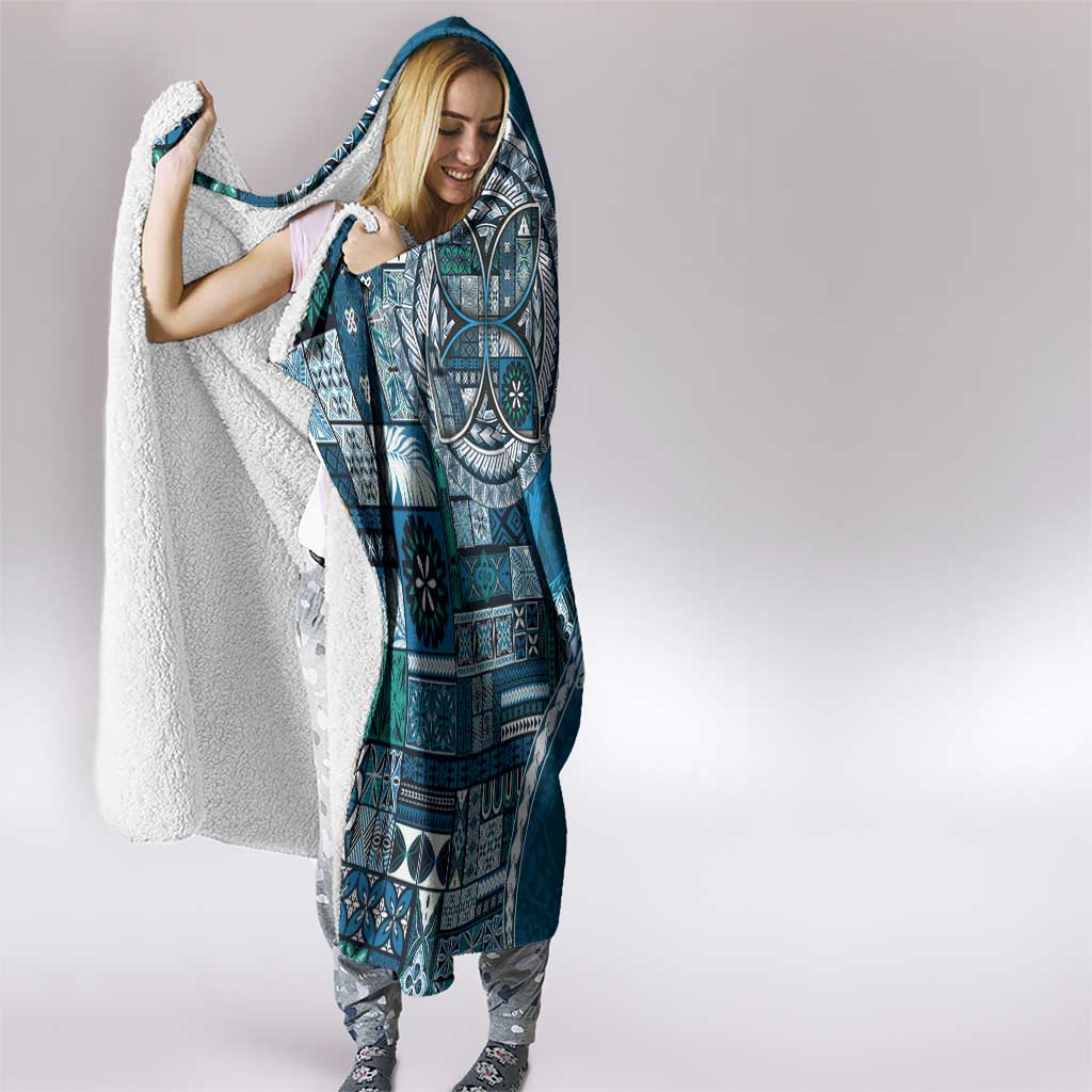 Samoan Siapo Art Tattoo Polynesian Pattern Hooded Blanket Teal Color LT03 - Polynesian Pride