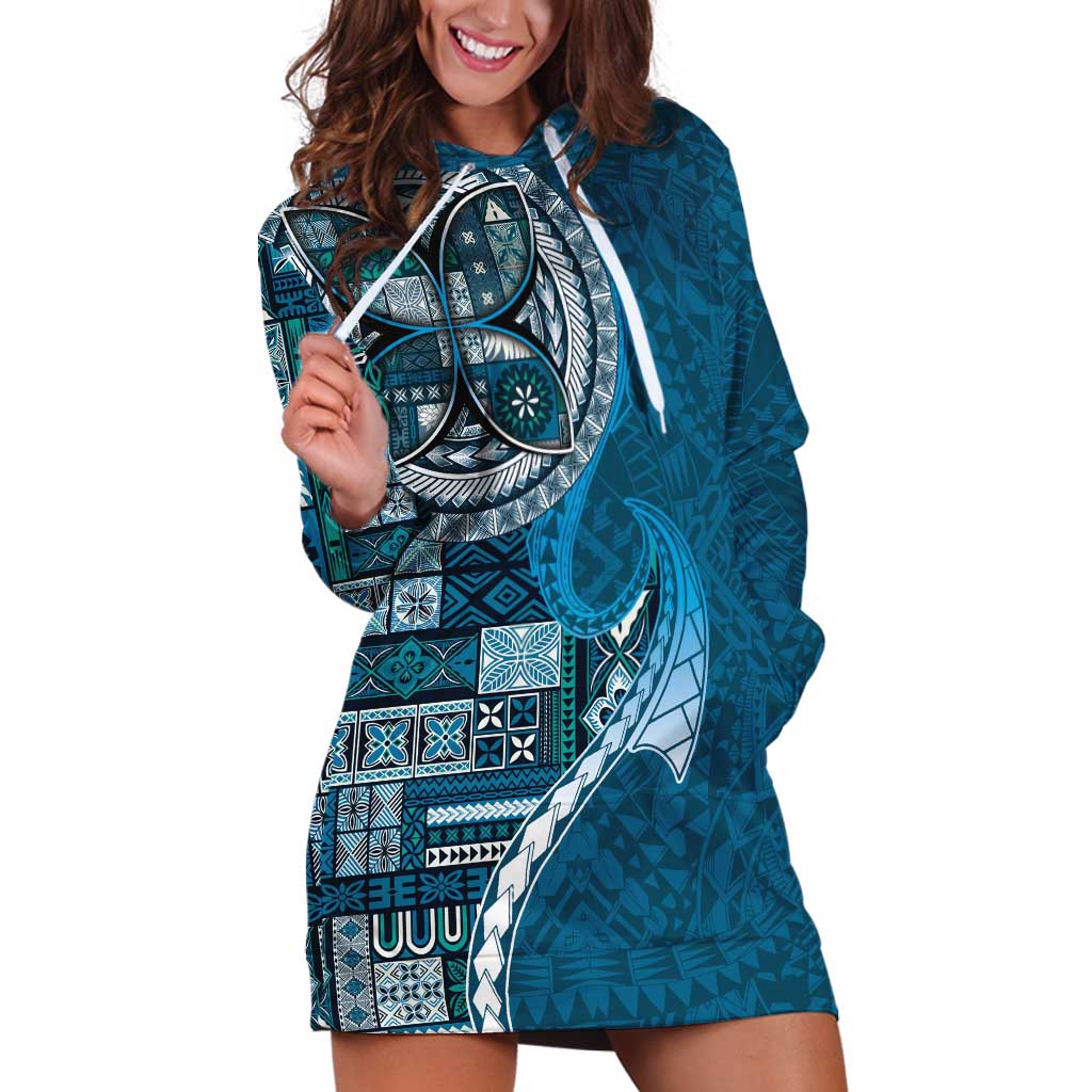 Samoan Siapo Art Tattoo Polynesian Pattern Hoodie Dress Teal Color - Polynesian Pride