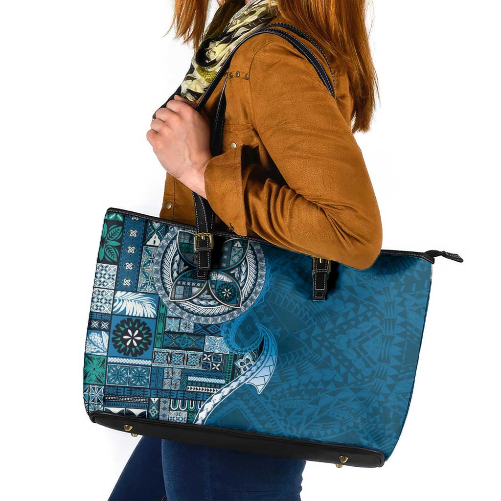 Samoan Siapo Art Tattoo Polynesian Pattern Leather Tote Bag Teal Color - Polynesian Pride